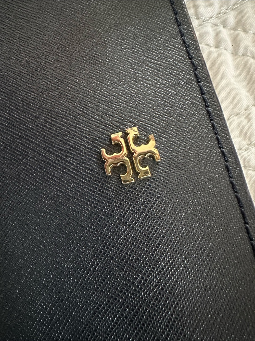 Tory Burch navy Saffiano Leather Double-Handle Tote with Gold Logo - Picture 3 of 6